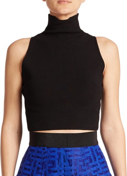 Milly Sleeveless Turtleneck Cropped Top in Black | Lyst