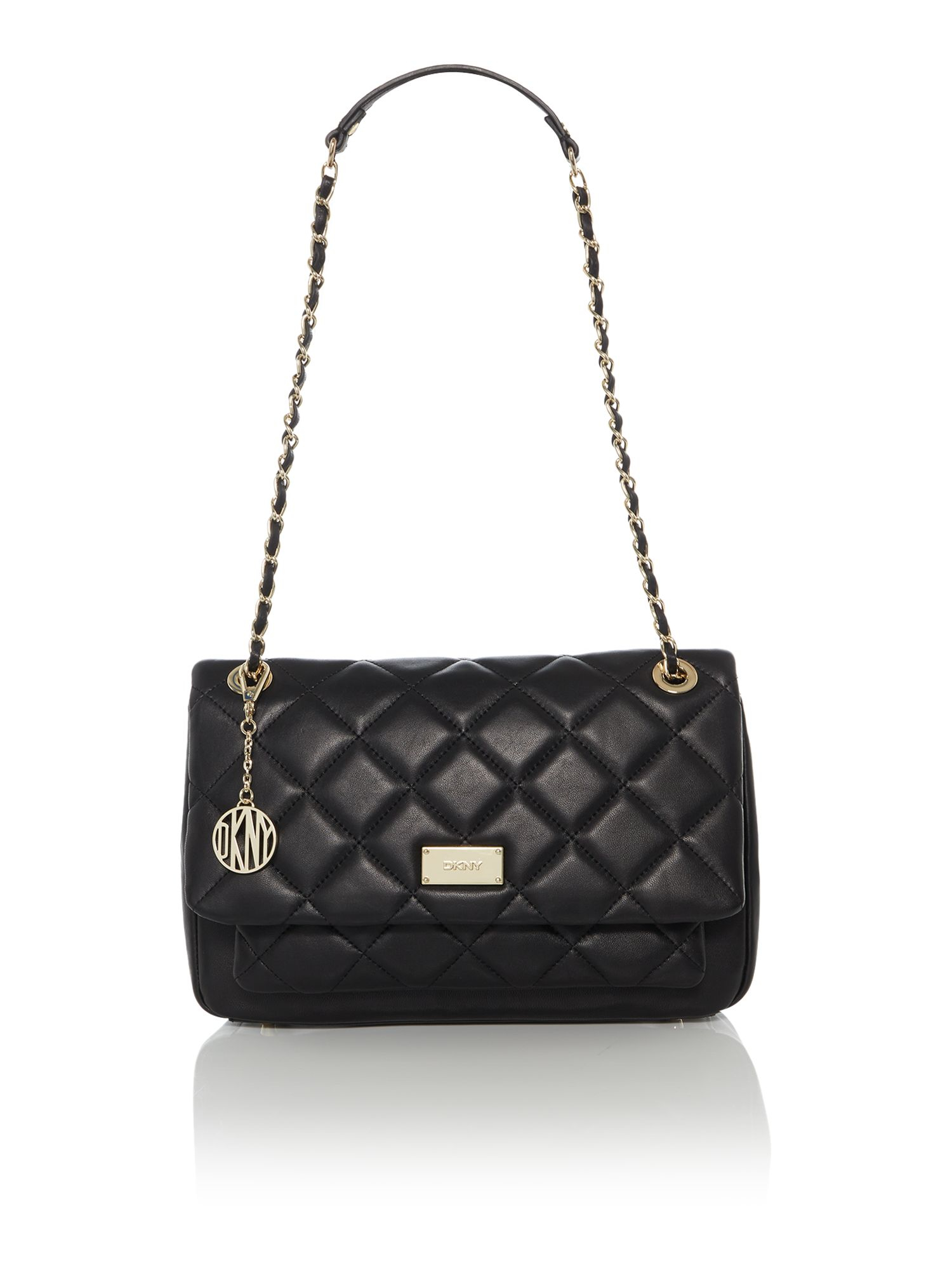 Dkny Quilted Black Large Flap Over Shoulder Bag in Black | Lyst