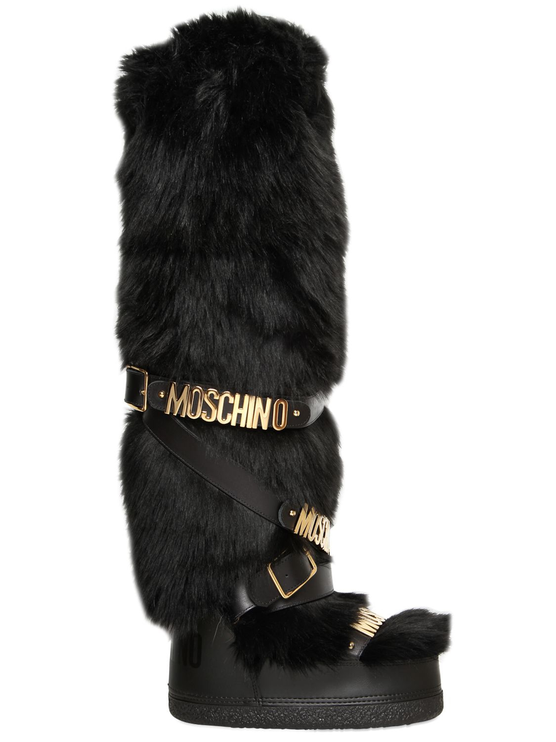 Moschino Logo-Strap Faux-Fur Snow Boots 