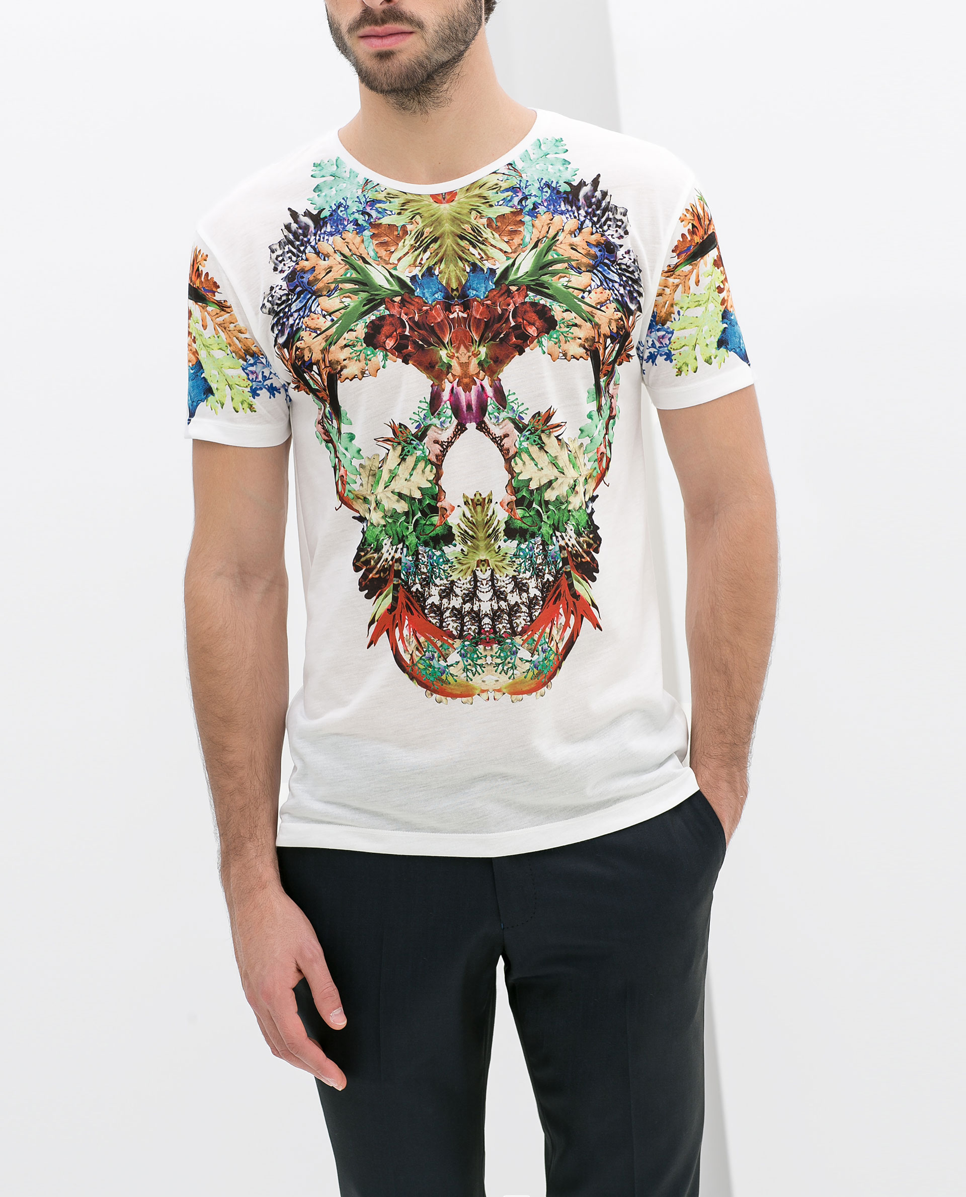  Zara  Skull Tshirt with Flowers in White for Men Lyst