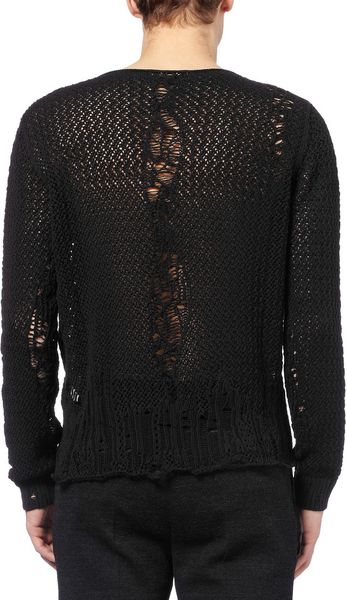 Alexander Mcqueen Distressed Openknit Cotton Sweater in Black for Men ...