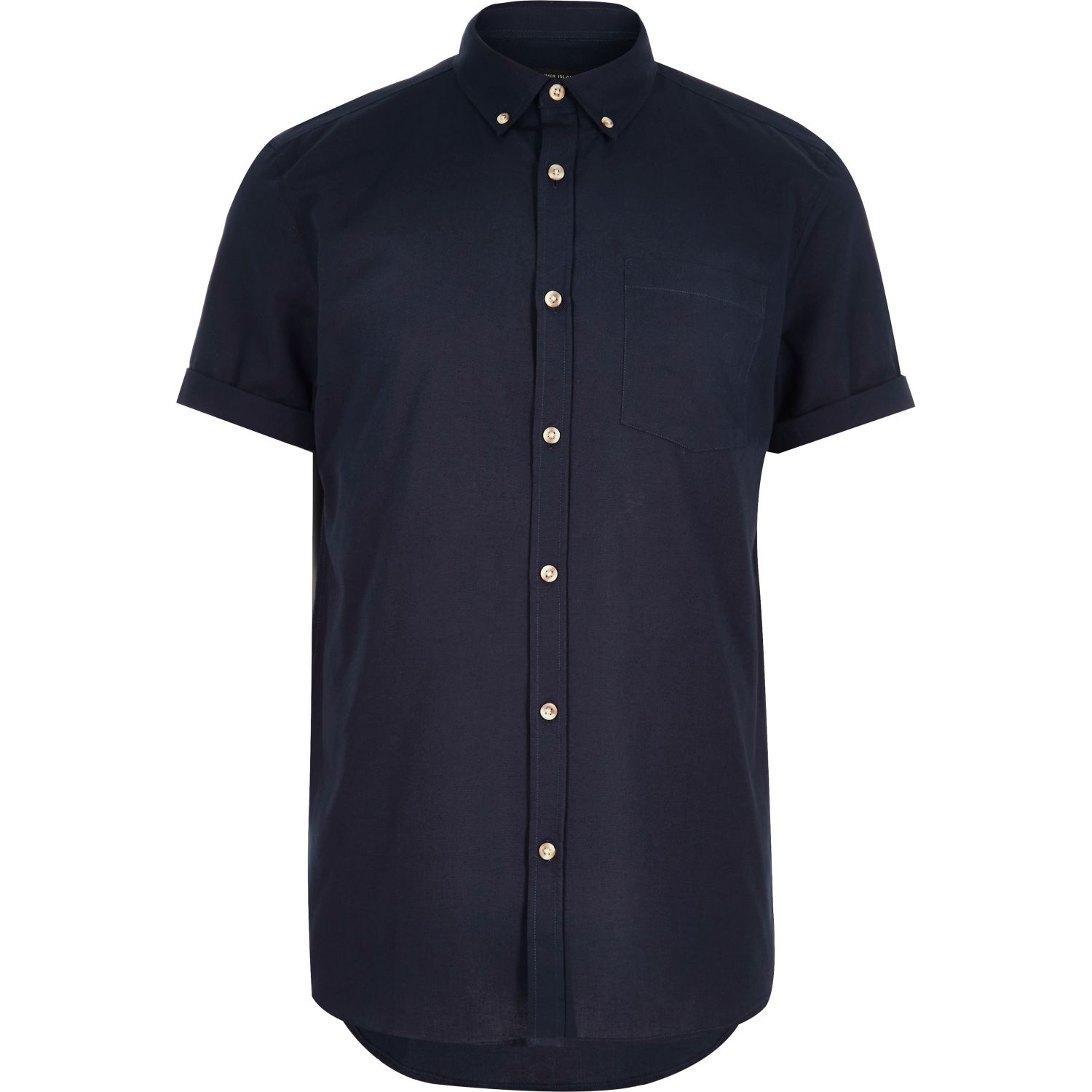 River Island Cotton Navy Short Sleeve Oxford Shirt in Blue for Men Lyst