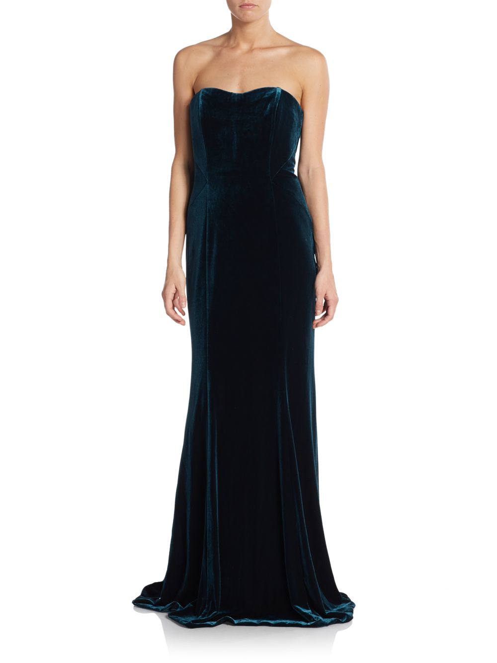 Green velvet strapless dress deals