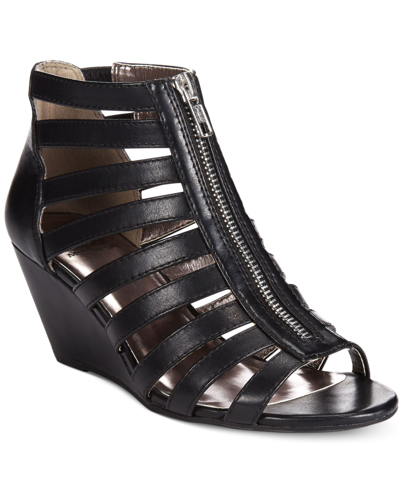 Material Girl Harper Zip Up Wedge Sandals in Black | Lyst