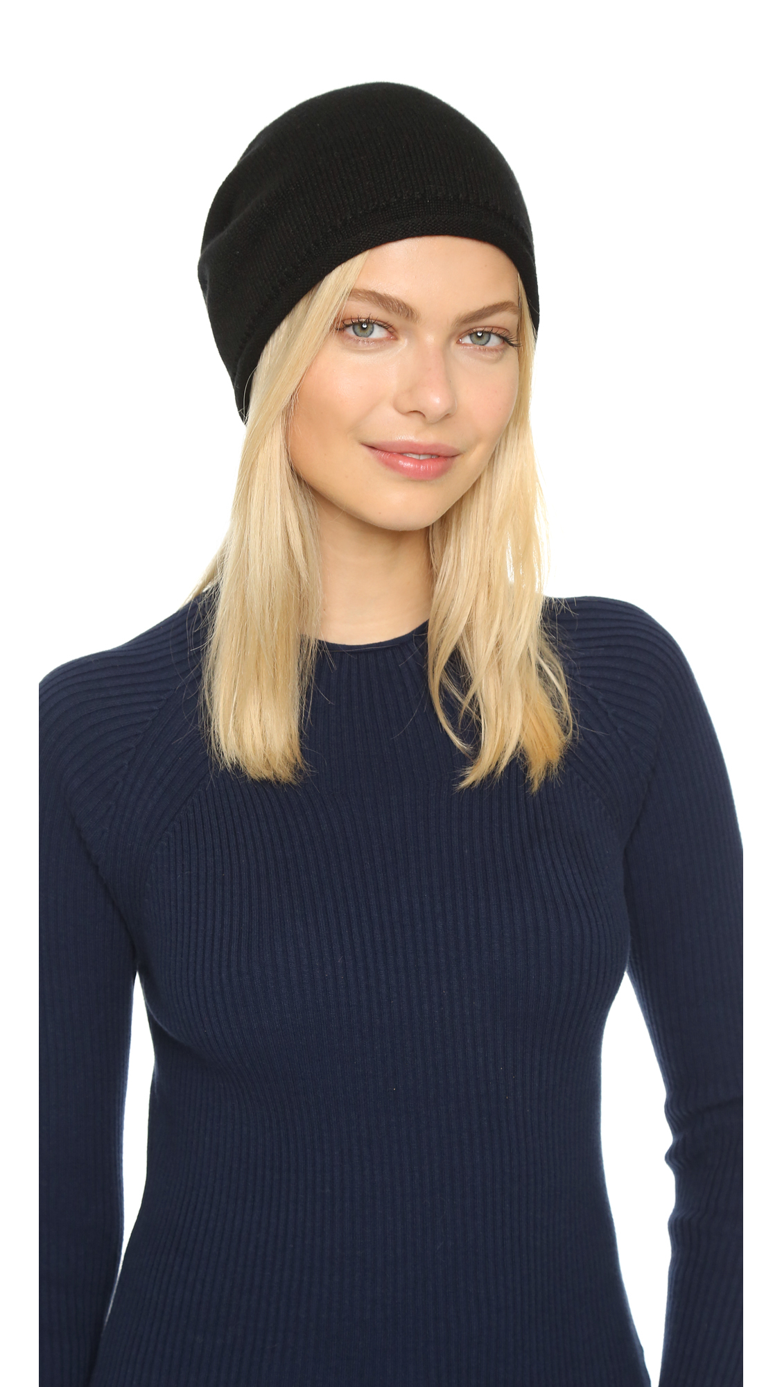 Lyst - 1717 Olive Cashmere Rolled Cuff Slouch Beanie Hat in Black