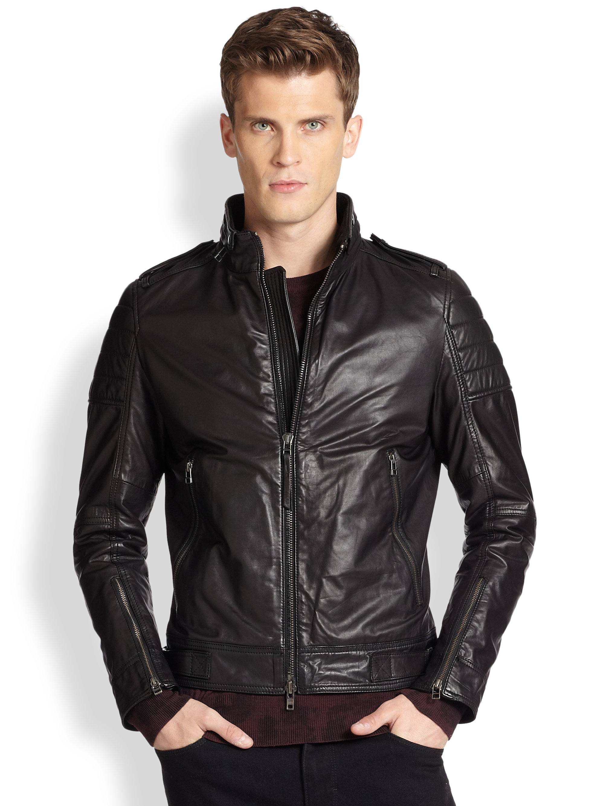 J.Lindeberg Mens Moto Leather Jacket Leather Jacket