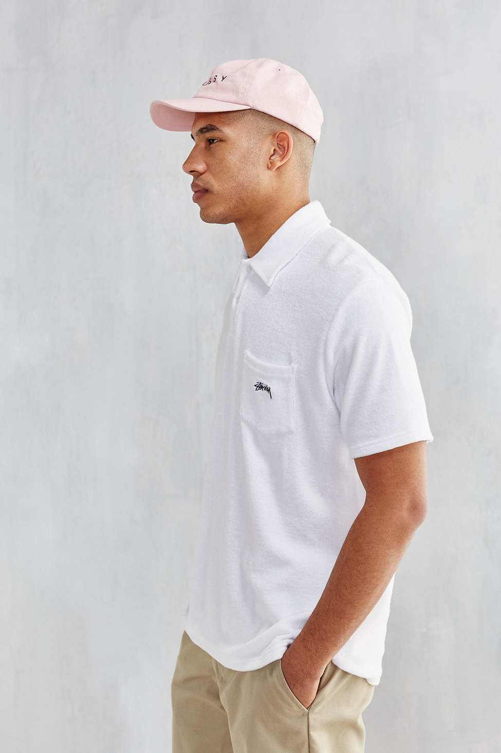 Stussy Terry Fleece Polo Shirt in White for Men | Lyst