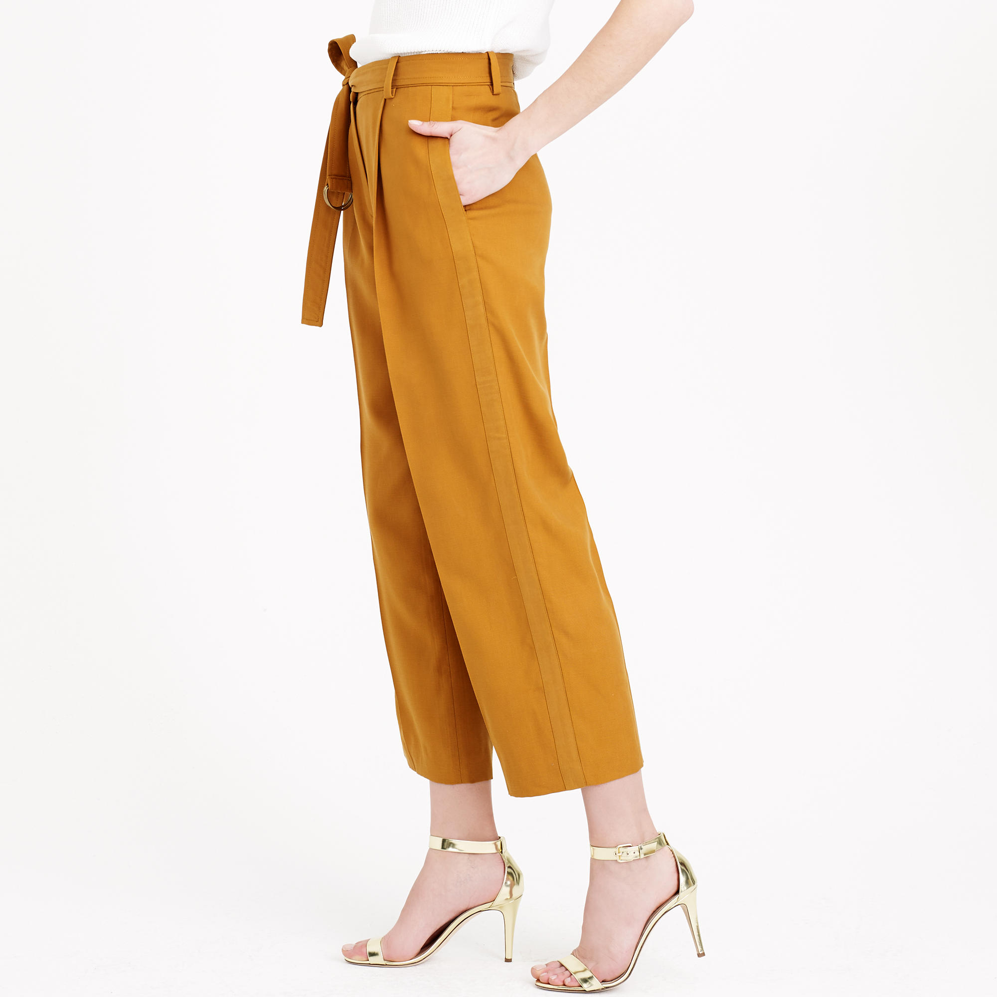 J.crew Cropped Wide-leg Trouser With Tux Stripe in Brown | Lyst