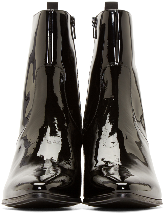 Saint Laurent Black Patent Leather French Boots for Men | Lyst