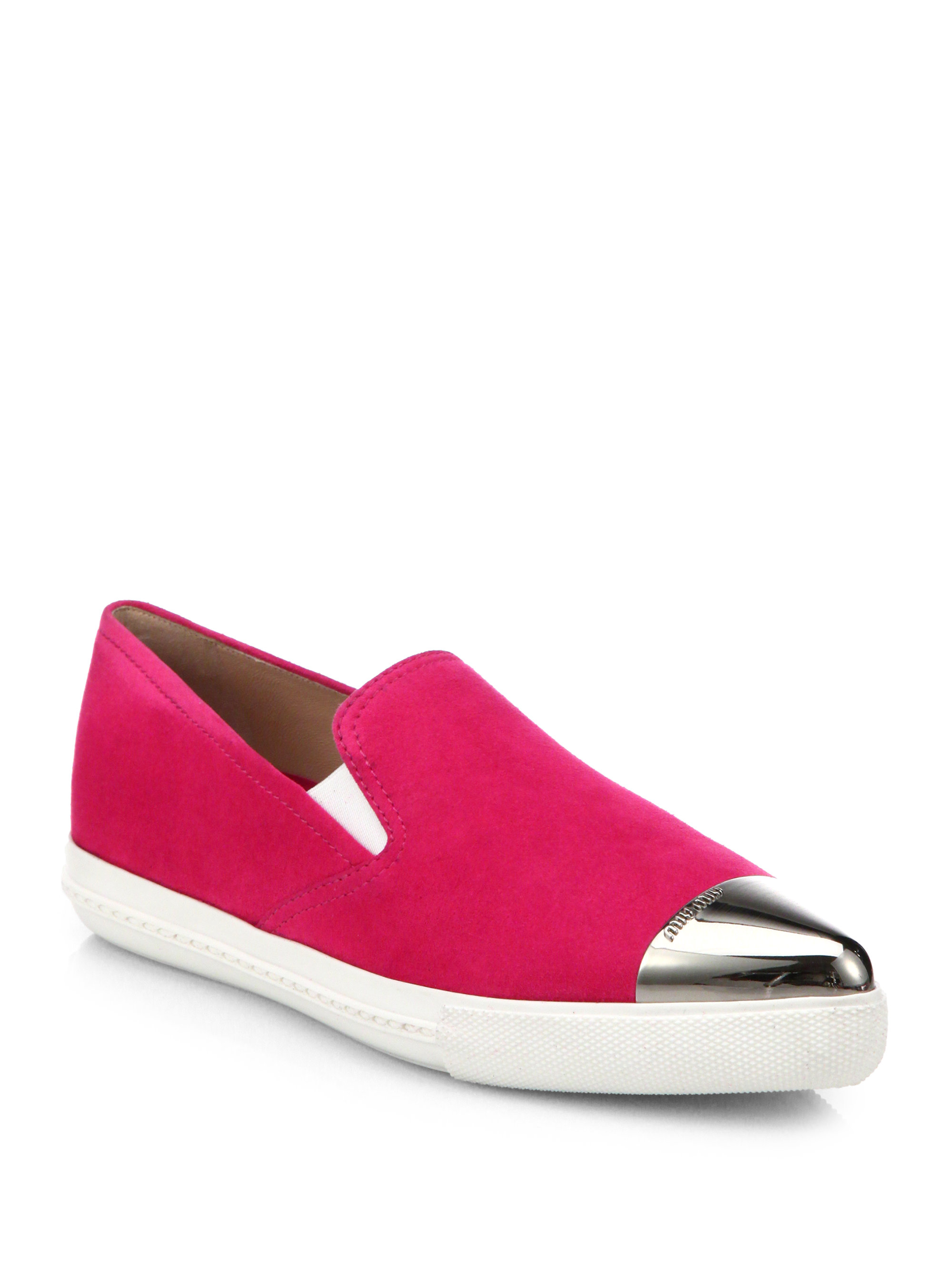 miu miu cap toe sneakers miu miu suede toe cap slip on sneakers in pink lyst miu miu cap toe sneakers miu miu suede toe cap slip on sneakers in pink lyst
