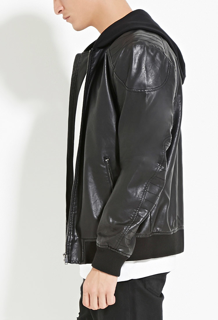 Forever 21 Faux Leather Bomber Jacket in Black for Men Lyst