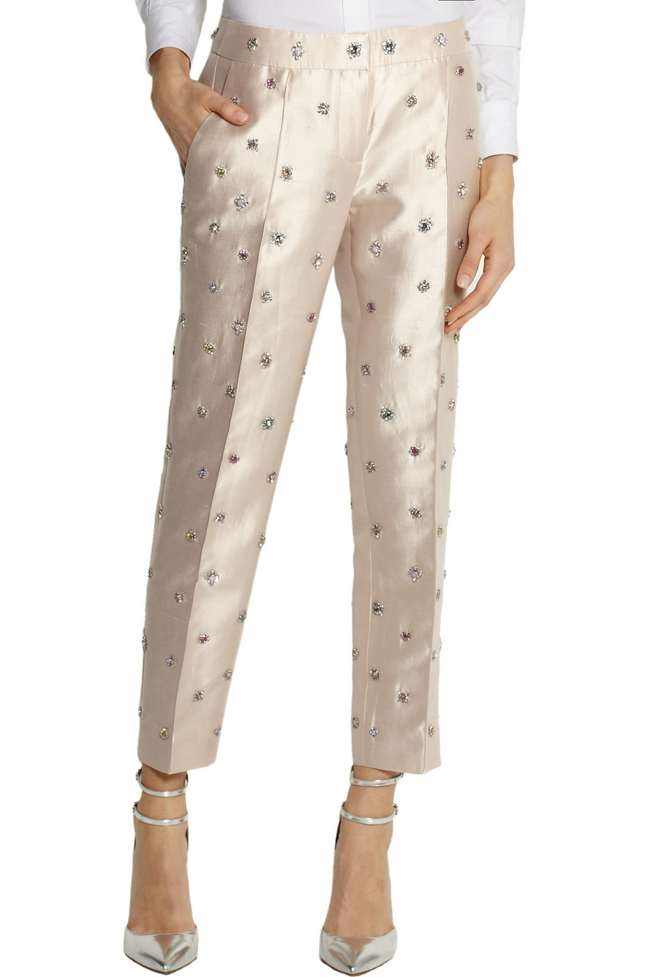 J.Crew Collection Embellished Shantung StraightLeg Pants in Ecru