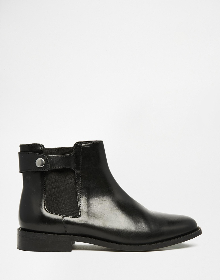 black leather flat chelsea boots womens
