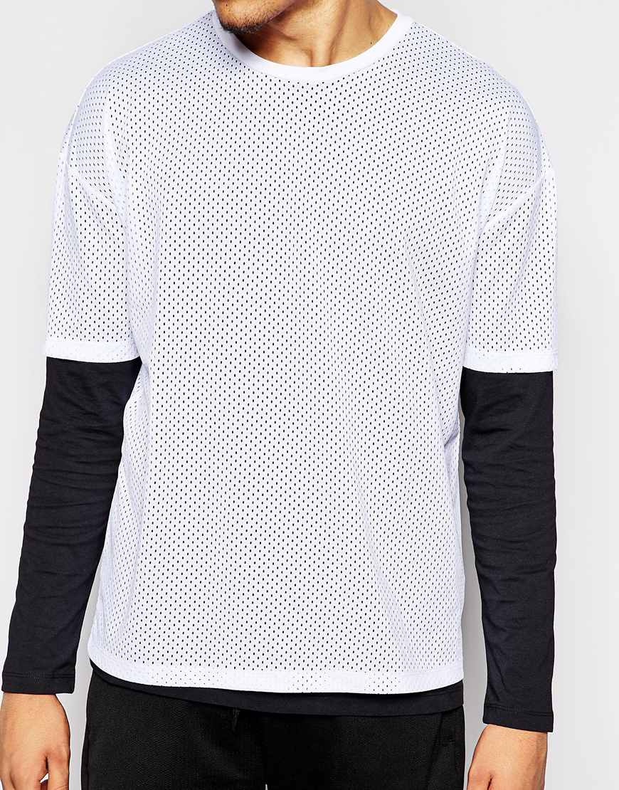 Asos Oversized Long Sleeve Double Layer T-shirt In Mesh Fabric in White