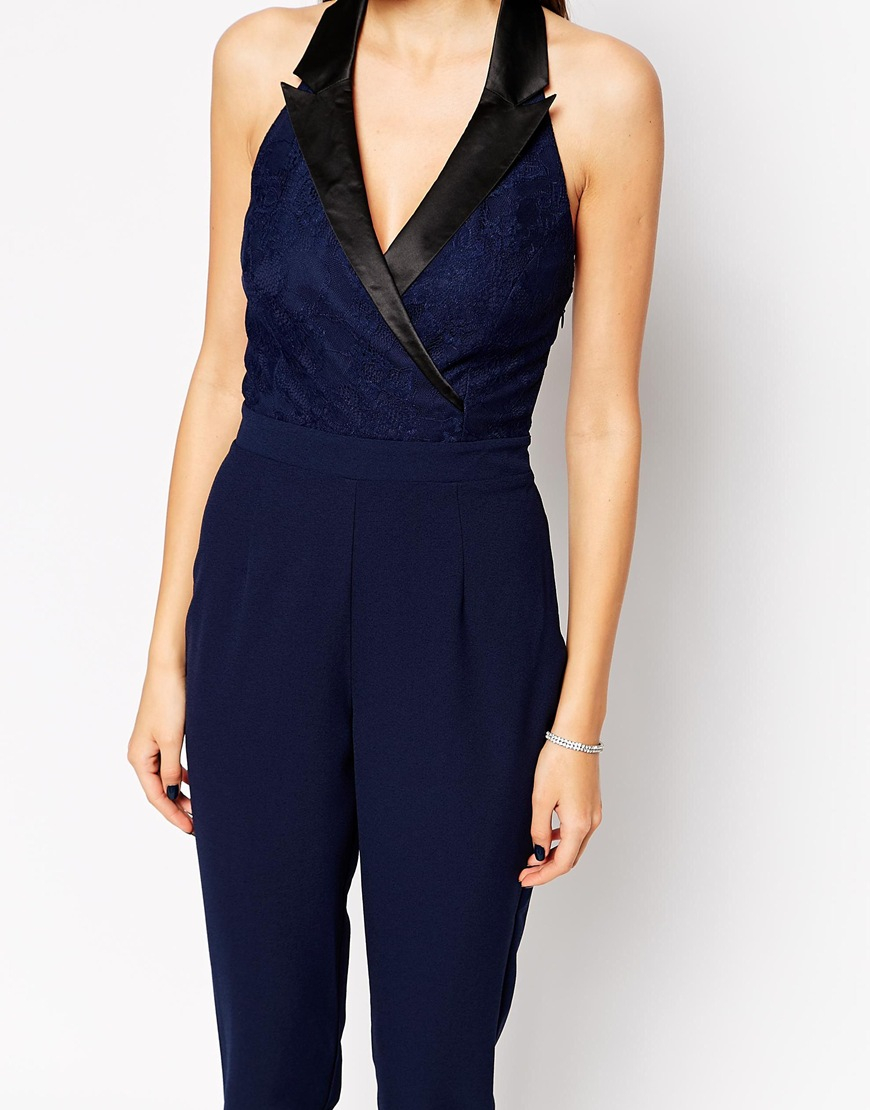 Lipsy Lace Michelle Keegan Loves Tuxedo Jumpsuit - 011 Black - Lyst