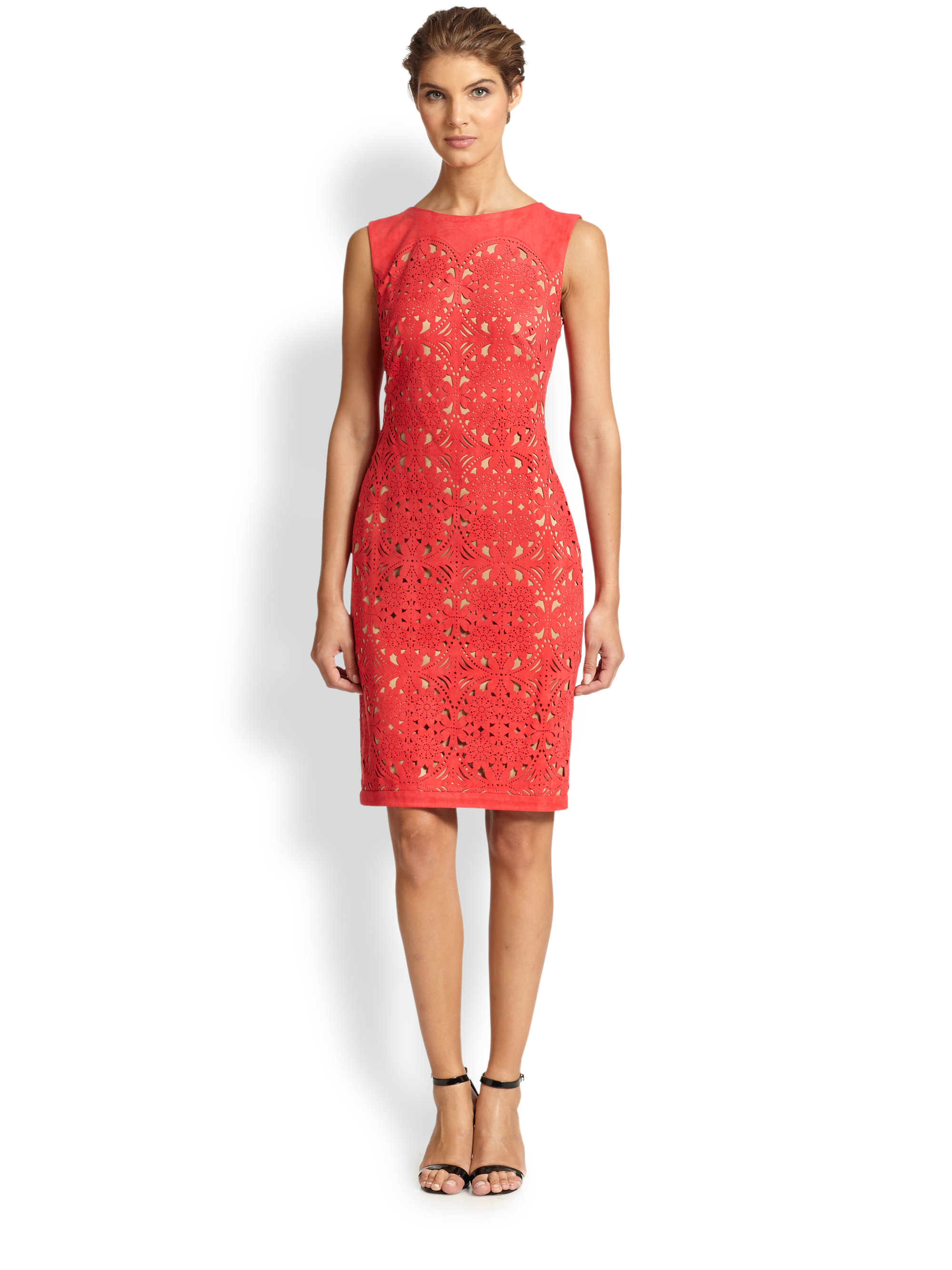tadashi shoji red lace dress