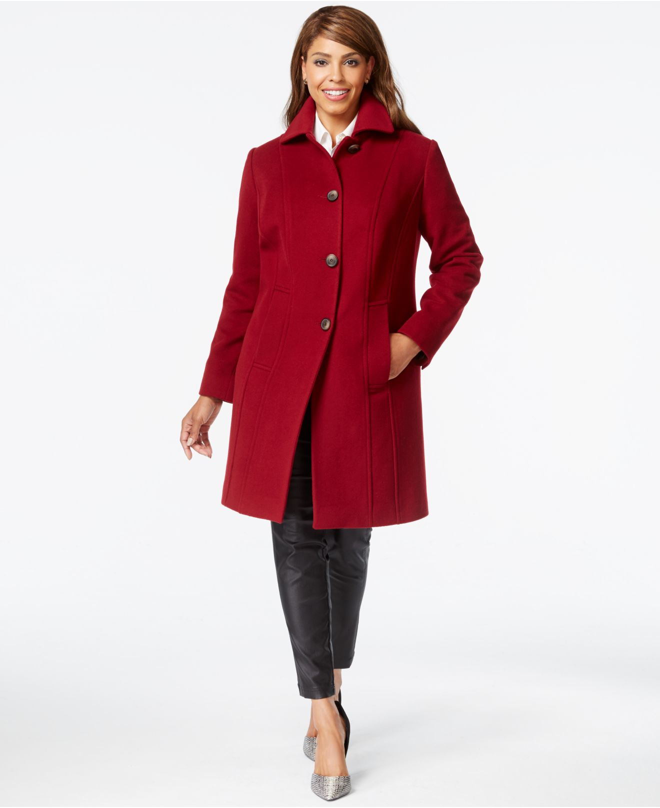 Anne Klein Plus Size Wool-cashmere Walker Coat in Red - Lyst