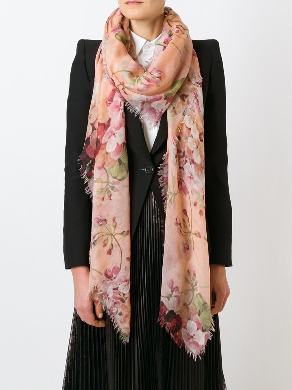 St. Piece Pink Floral Print Wool Cashmere Scarf