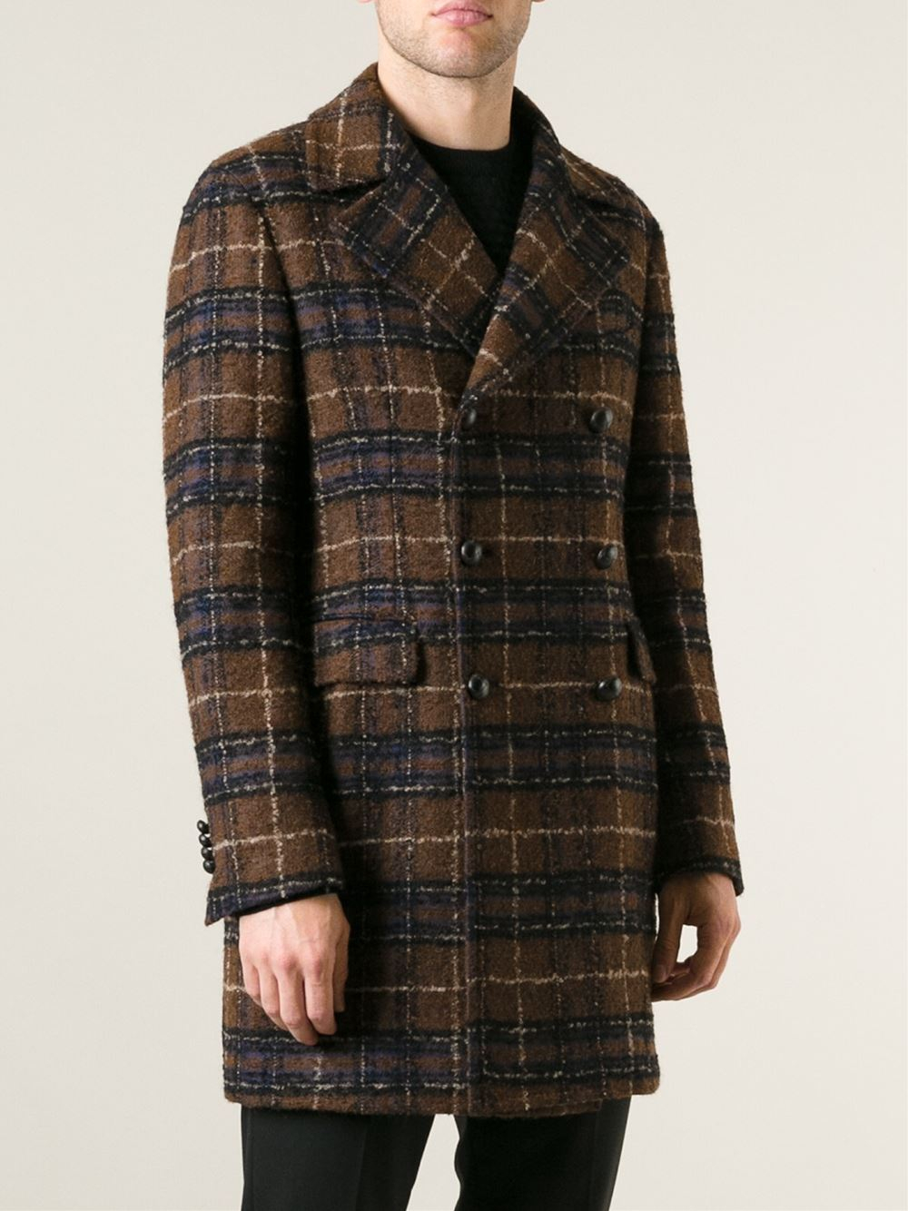 Tagliatore Checked Coat in Brown for Men | Lyst
