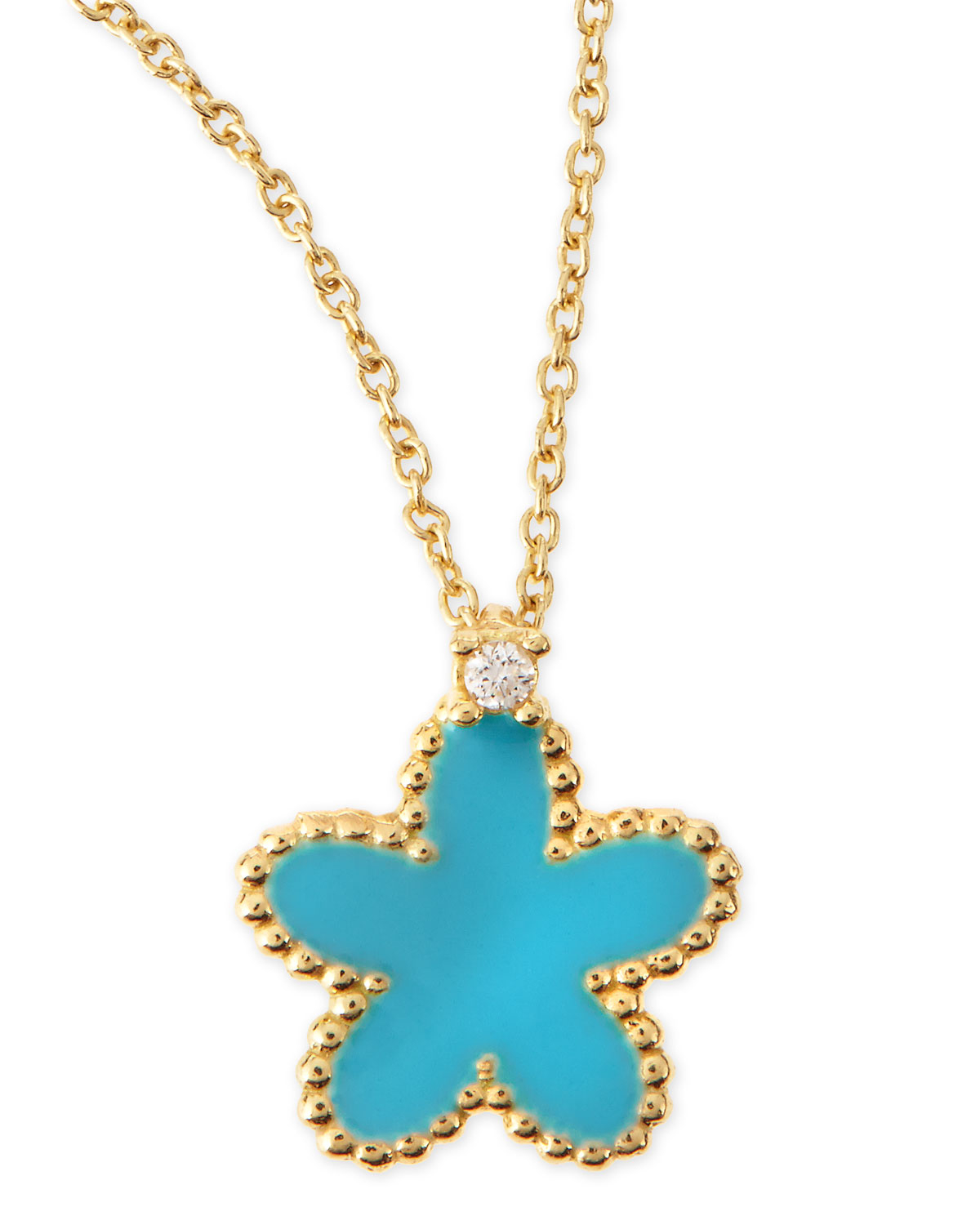 Roberto Coin 18k Yellow Gold Diamond Flower Pendant Necklace Turquoise ...