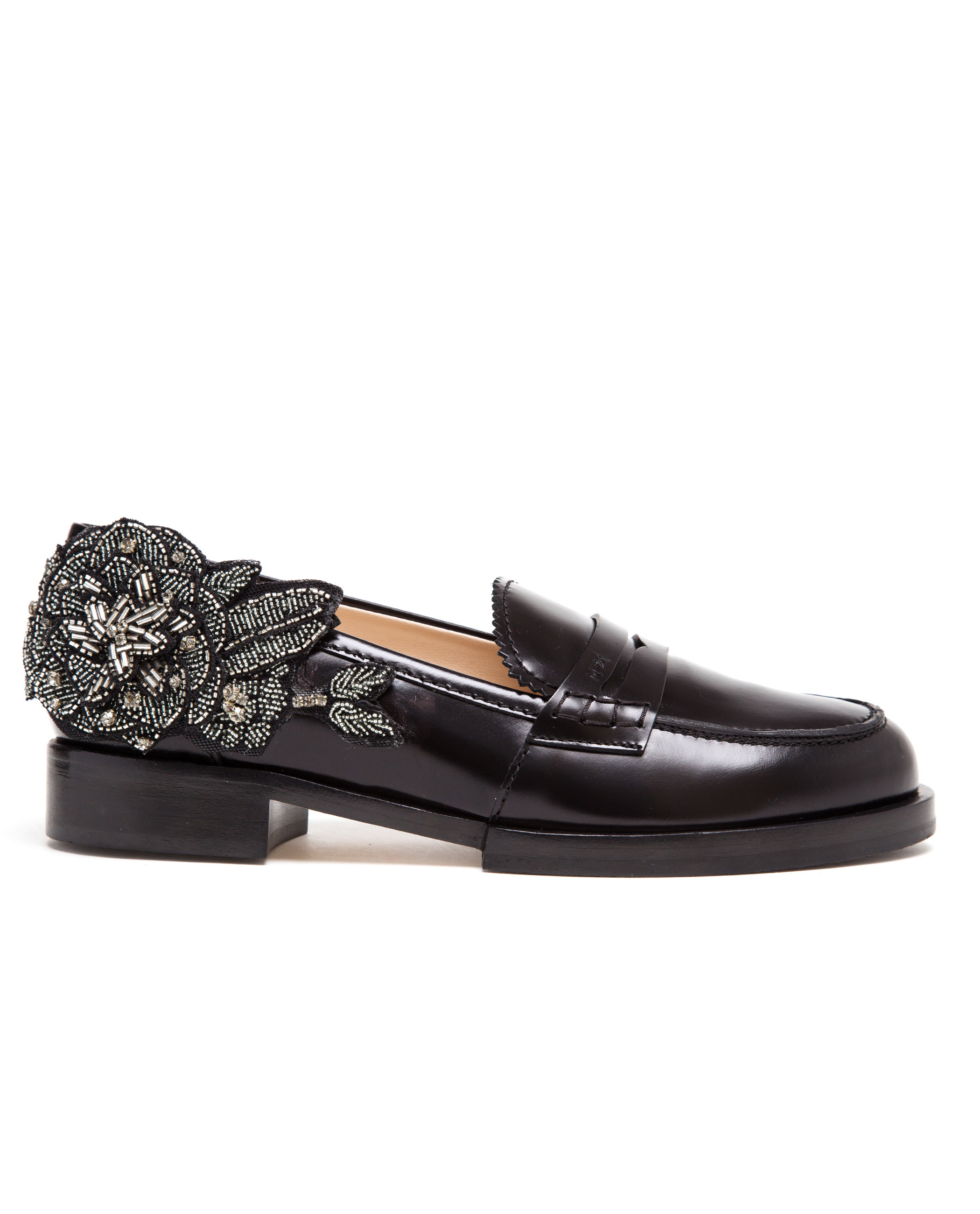 N°21 Embellished Leather Penny Loafers in Black - Lyst