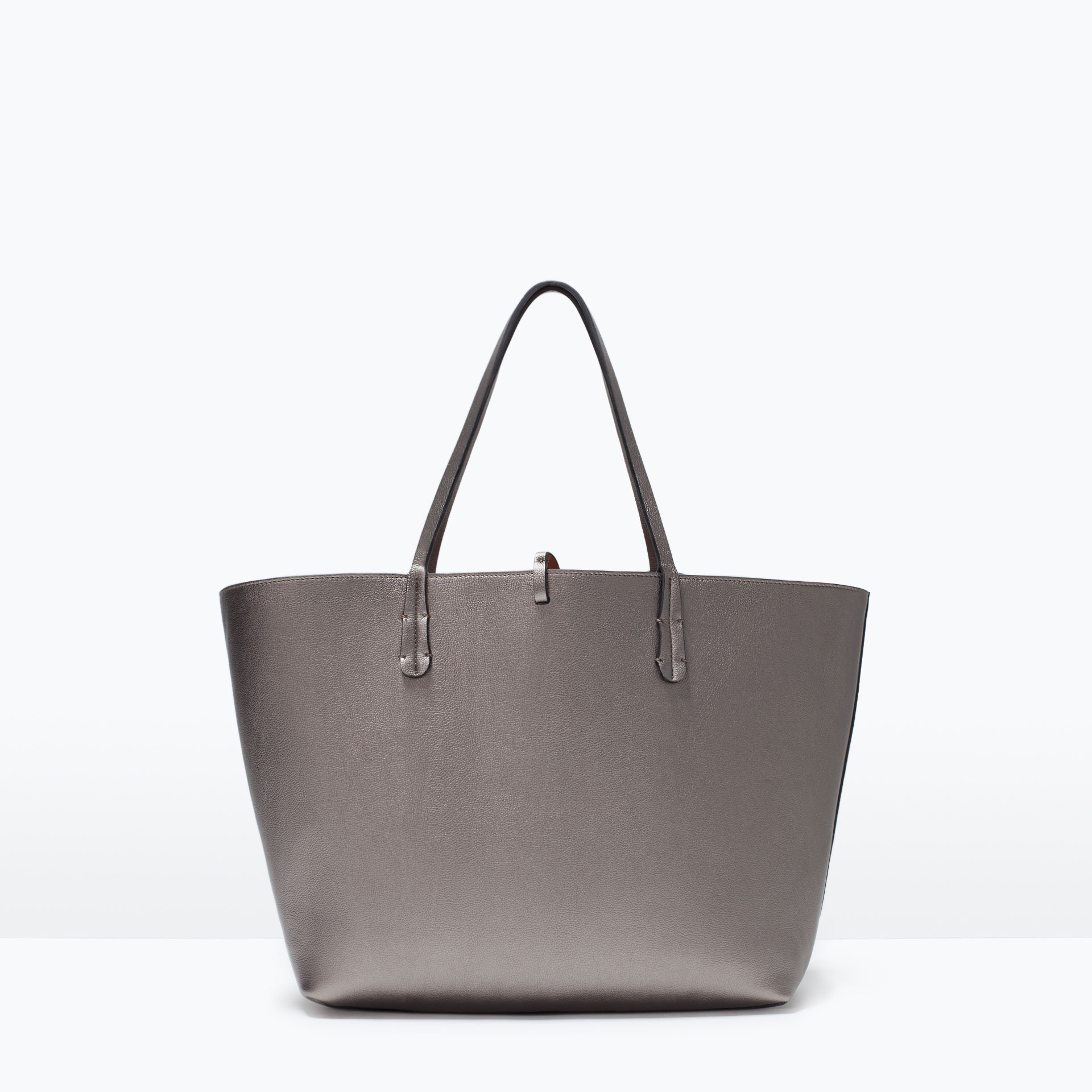 Zara Reversible Metallic Shopper Bag in Silver