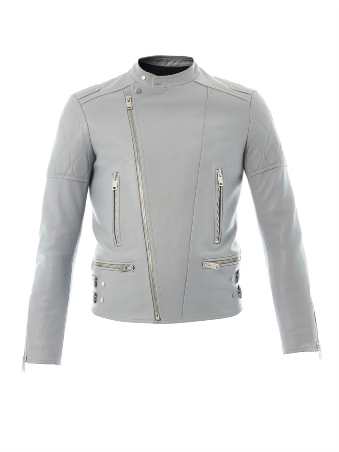Balenciaga Leather Biker Jacket in Gray for Men | Lyst