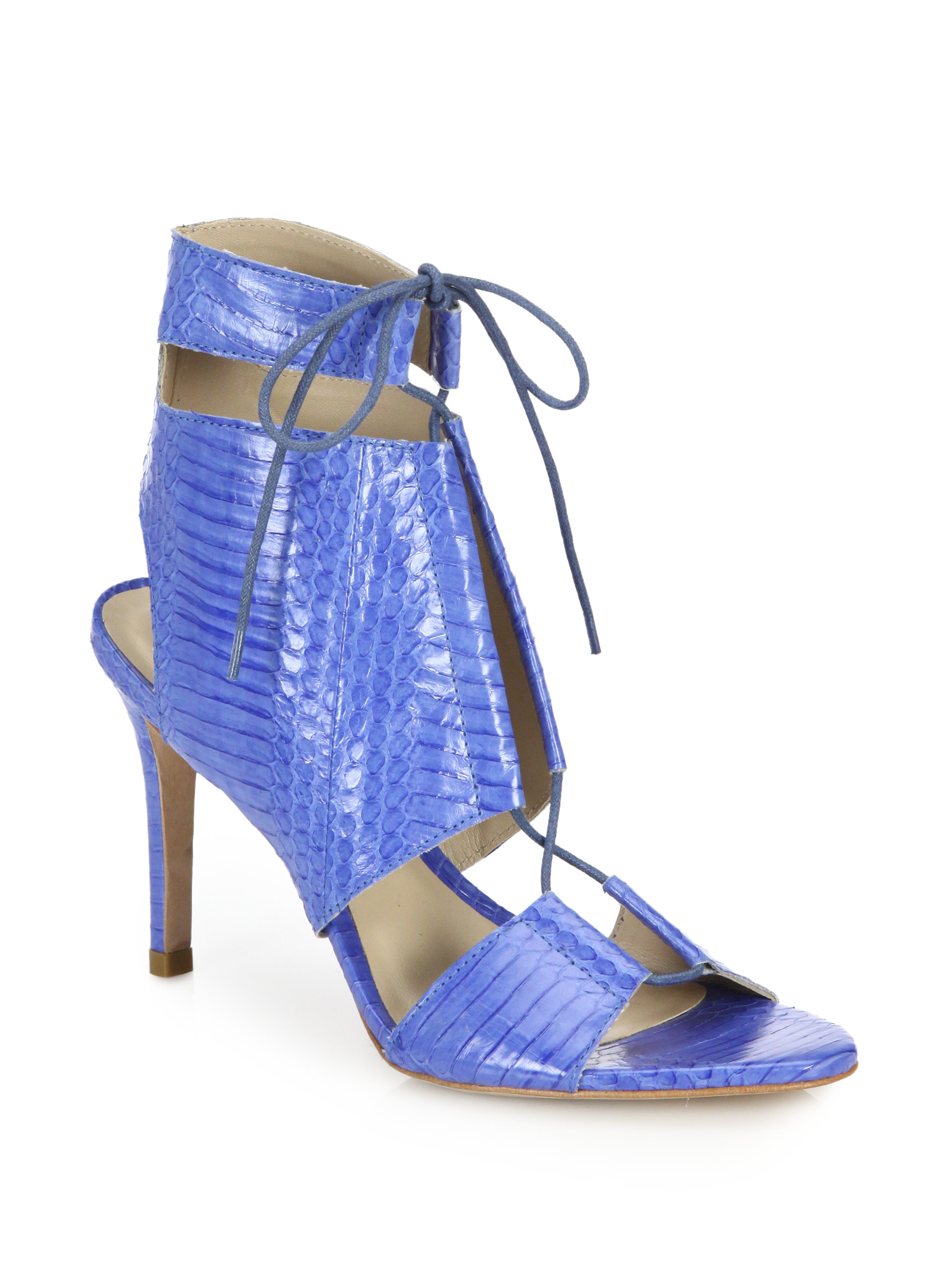 Loeffler Randall Scarlet Anaconda Lace-up Leather Sandals in Blue - Lyst