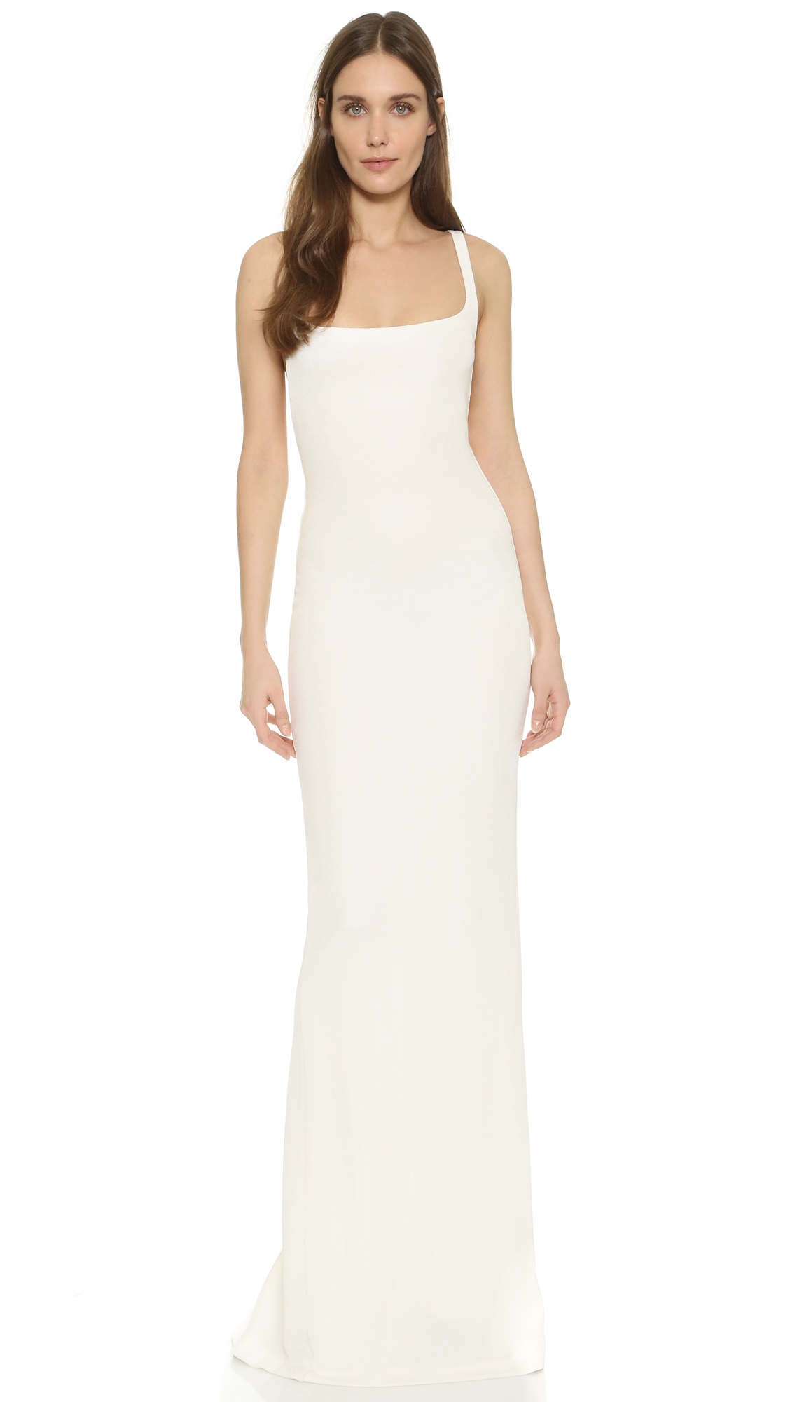 white sleeveless gown
