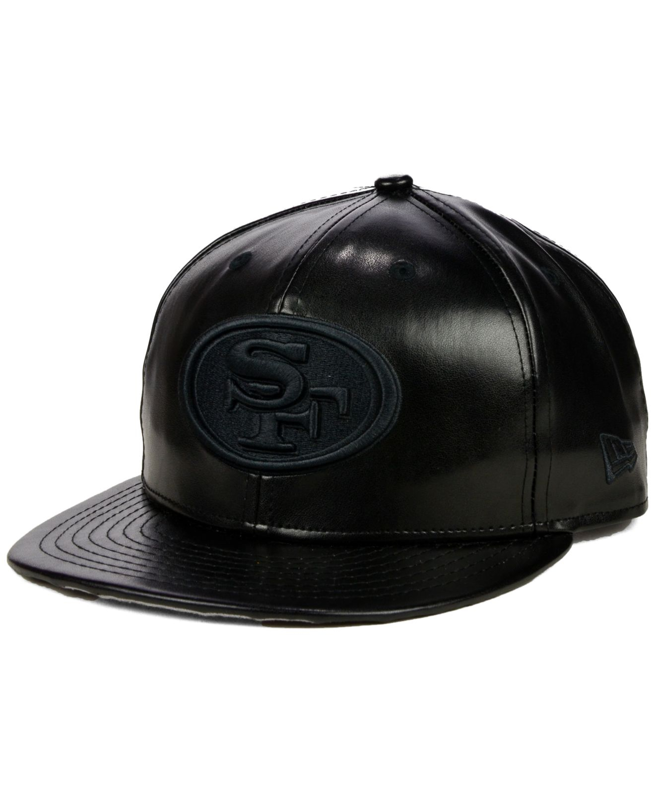 KTZ San Francisco 49Ers Faux-Leather Black On Black 9Fifty Snapback Cap for  Men