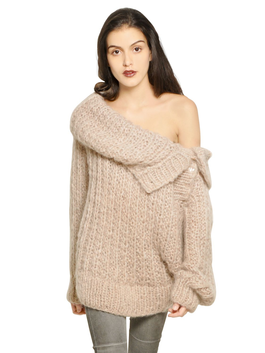 Mes demoiselles Oversized Off The Shoulder Wool Sweater in Natural ...