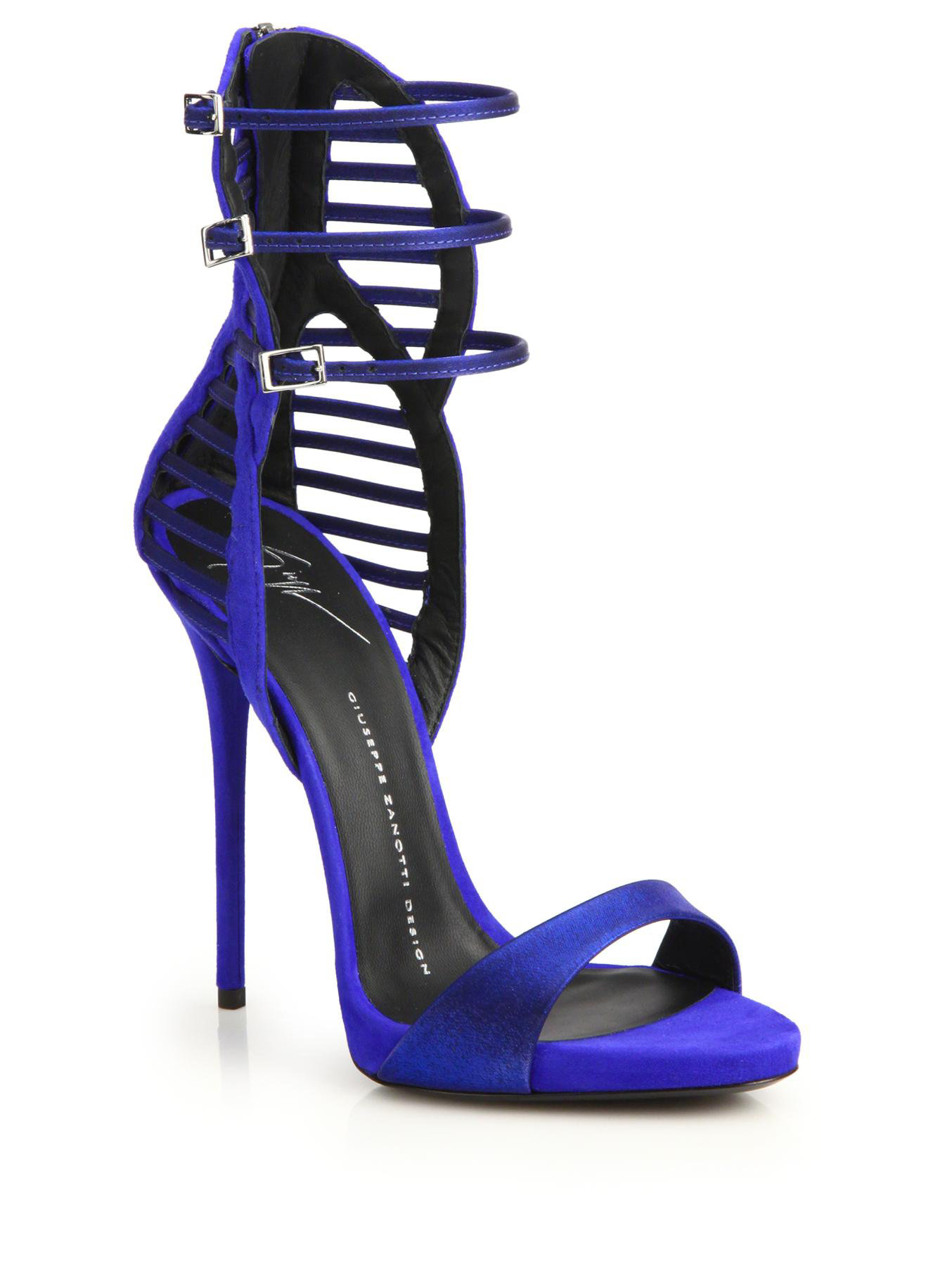 Giuseppe Zanotti Suede & Satin Cage Sandals in Blue | Lyst