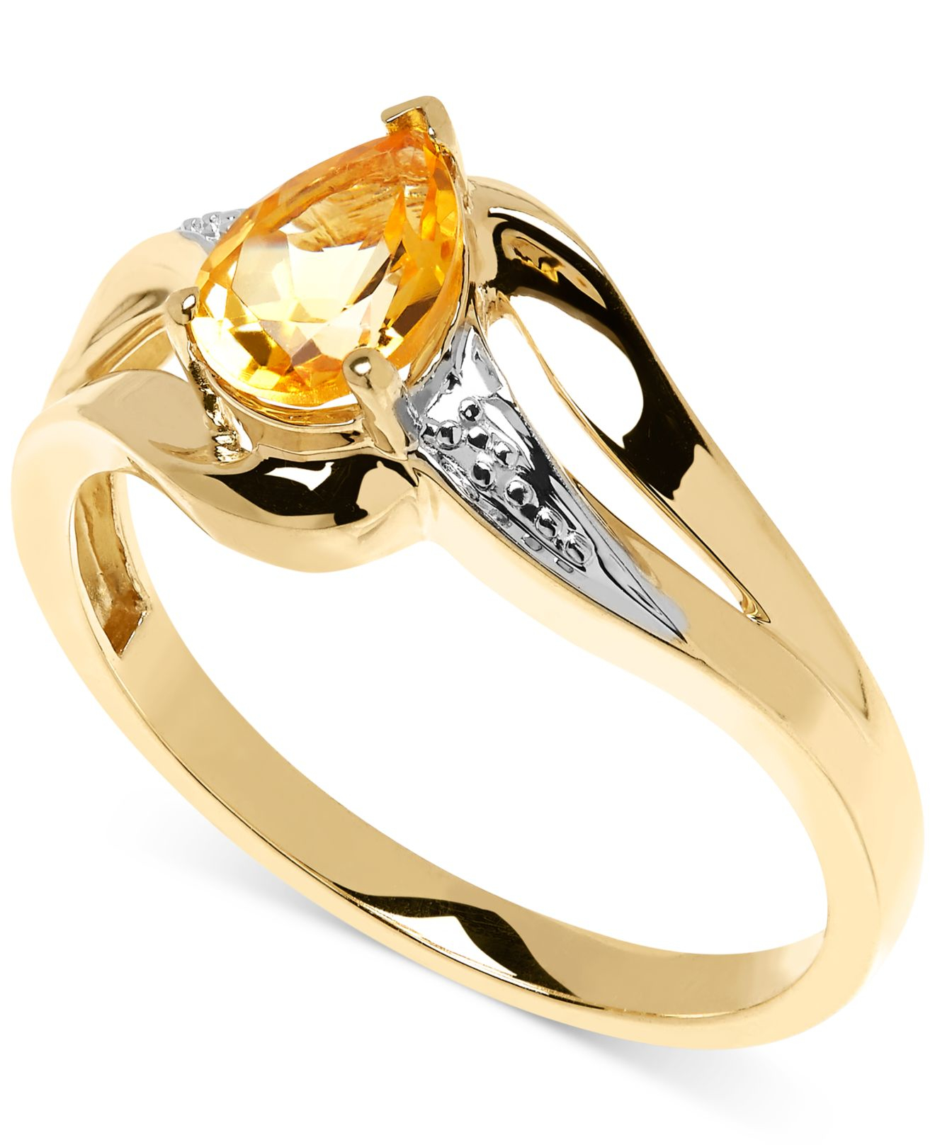 Macy's Citrine (5/8 Ct. T.w.) And Diamond Accent Ring In 10k Gold in Metallic Lyst
