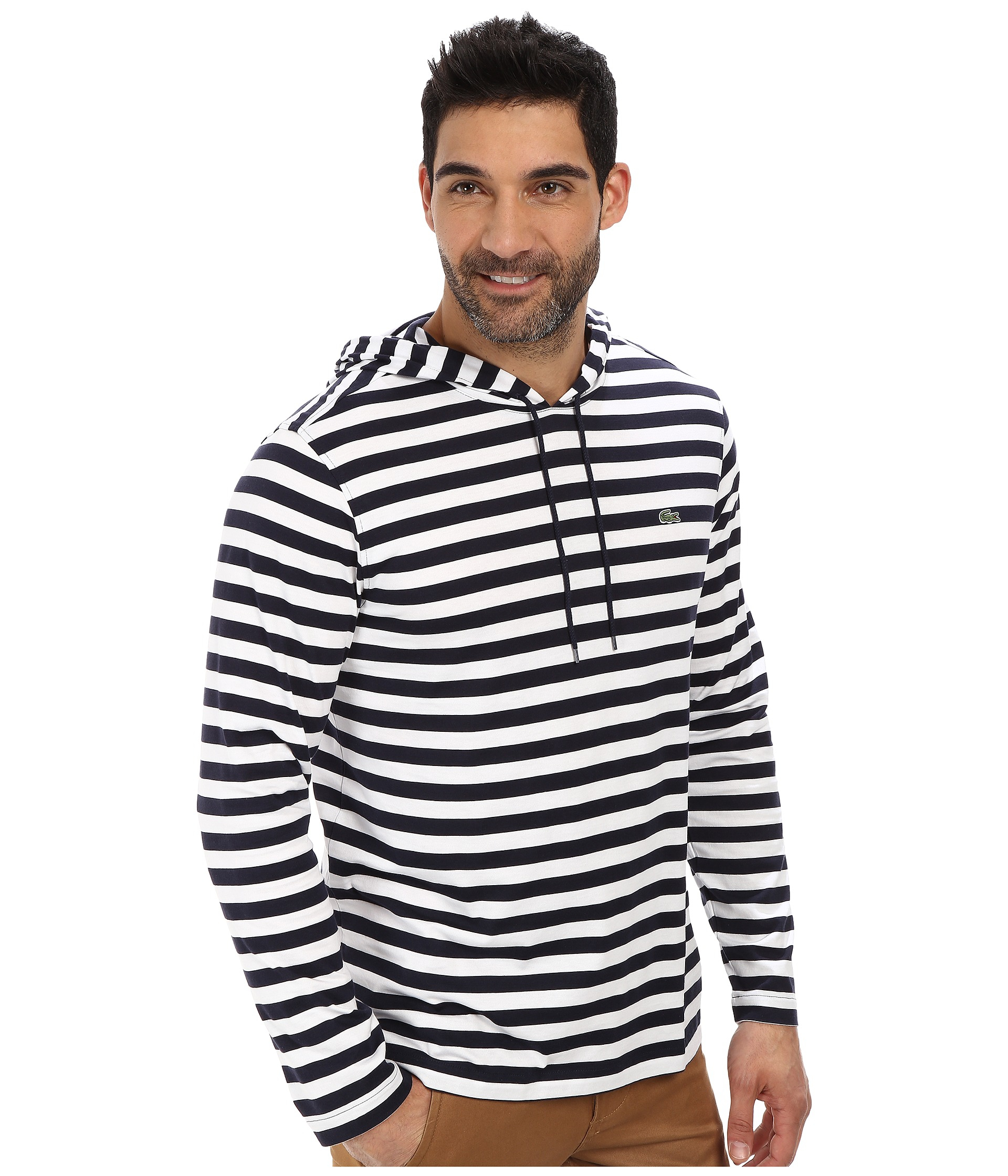 Lacoste Long Sleeve Hooded Stripe Tee Shirt Navy (Blue) for Men - Lyst