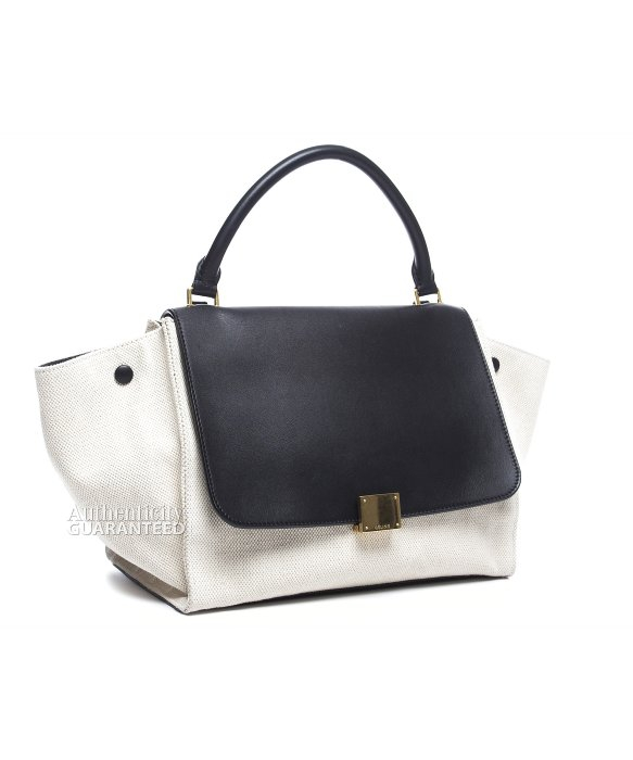 C¨¦line Pre-owned Black Leather White Canvas Trapeze Bag in White ...  
