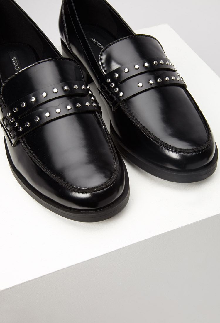 Studded Faux Leather Penny Loafers 