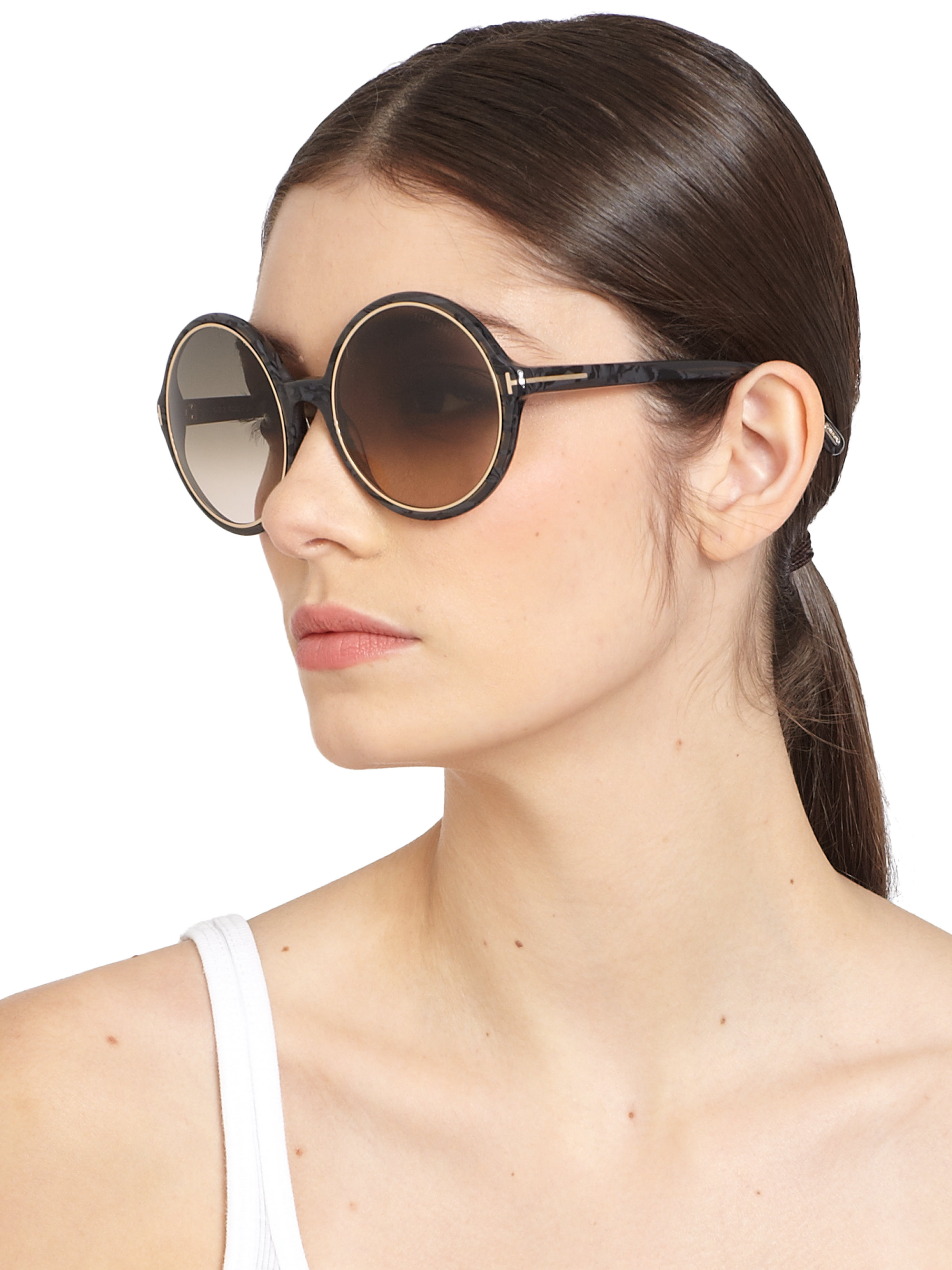 Tom Ford Carrie 59mm Round Sunglasses in Black | Lyst