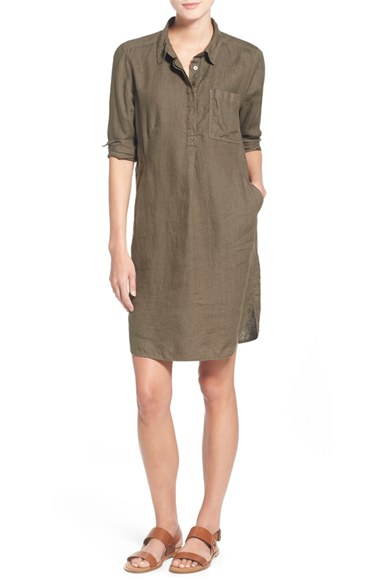 khaki linen shirt dress