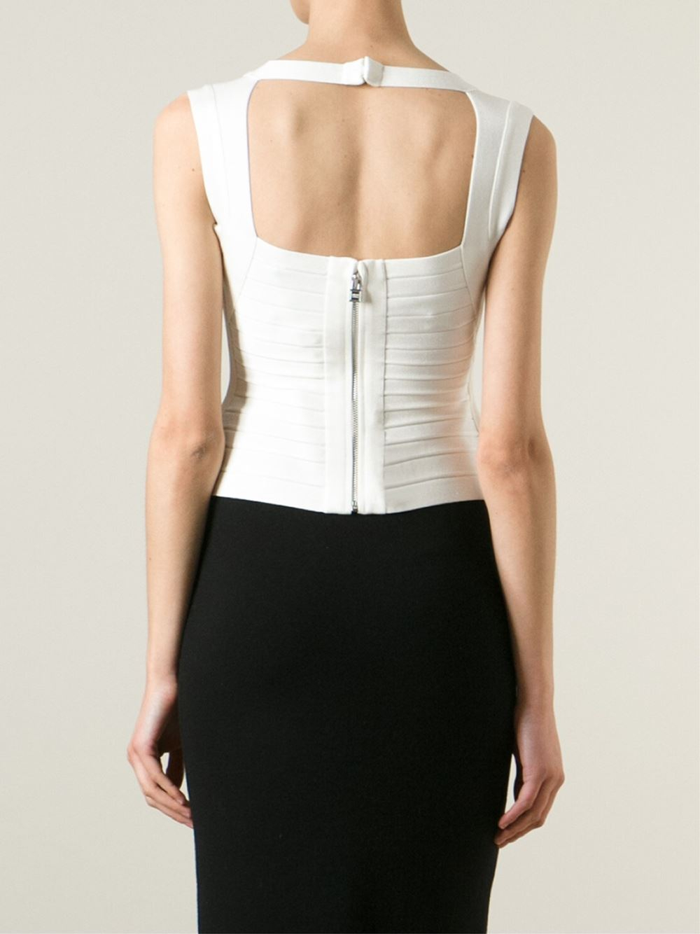 Hervé léger Fitted Bandage Top in White | Lyst