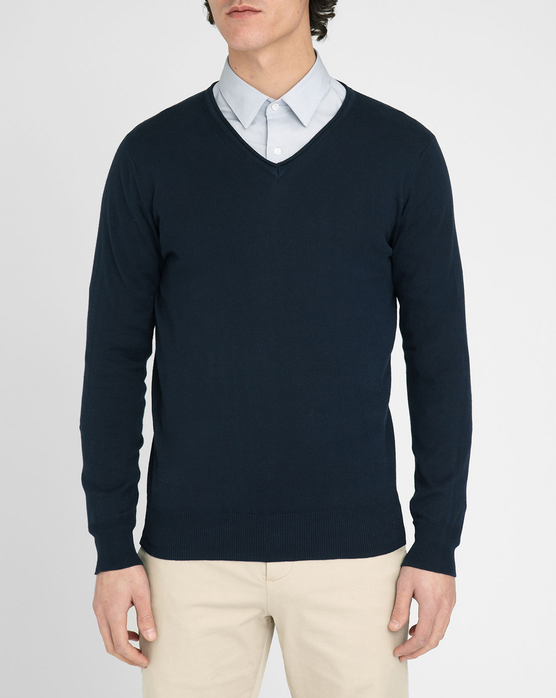 M.studio Renaud Navy V-neck Cotton Sweater in Blue for Men (navy) | Lyst