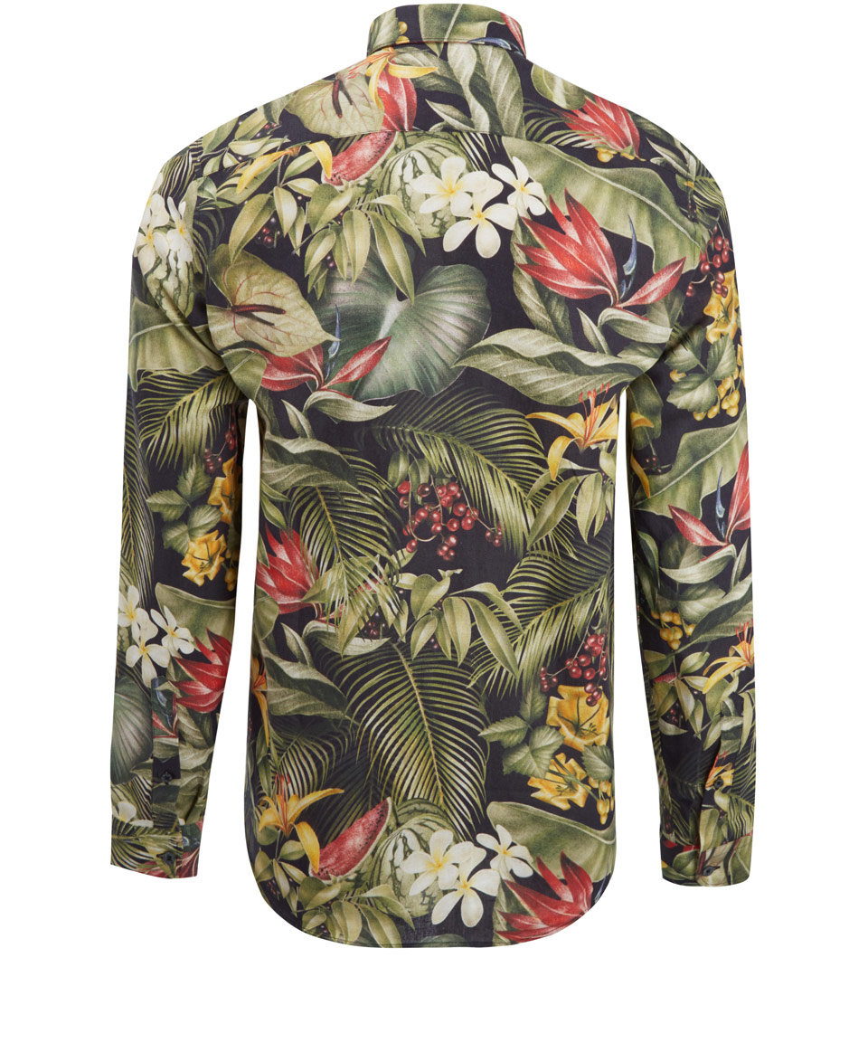 AMI Green Tropical Print Long Sleeve Shirt for Men - Lyst