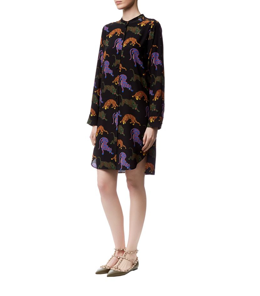 Stella Mccartney Wild Cats Print Silk Dress In Black Lyst Gallery