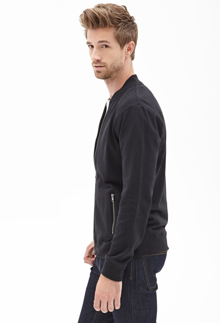 Forever 21 Collarless Athletic Jacket in Black for Men Lyst
