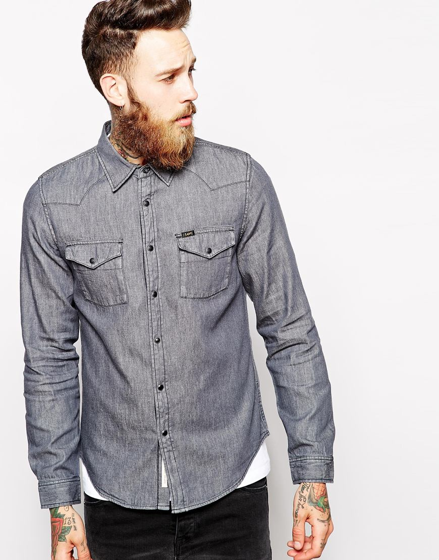 gray denim shirt