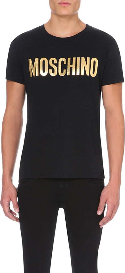 Moschino Metallic Logo-Print Cotton-Jersey T-Shirt - For Men in Black ...