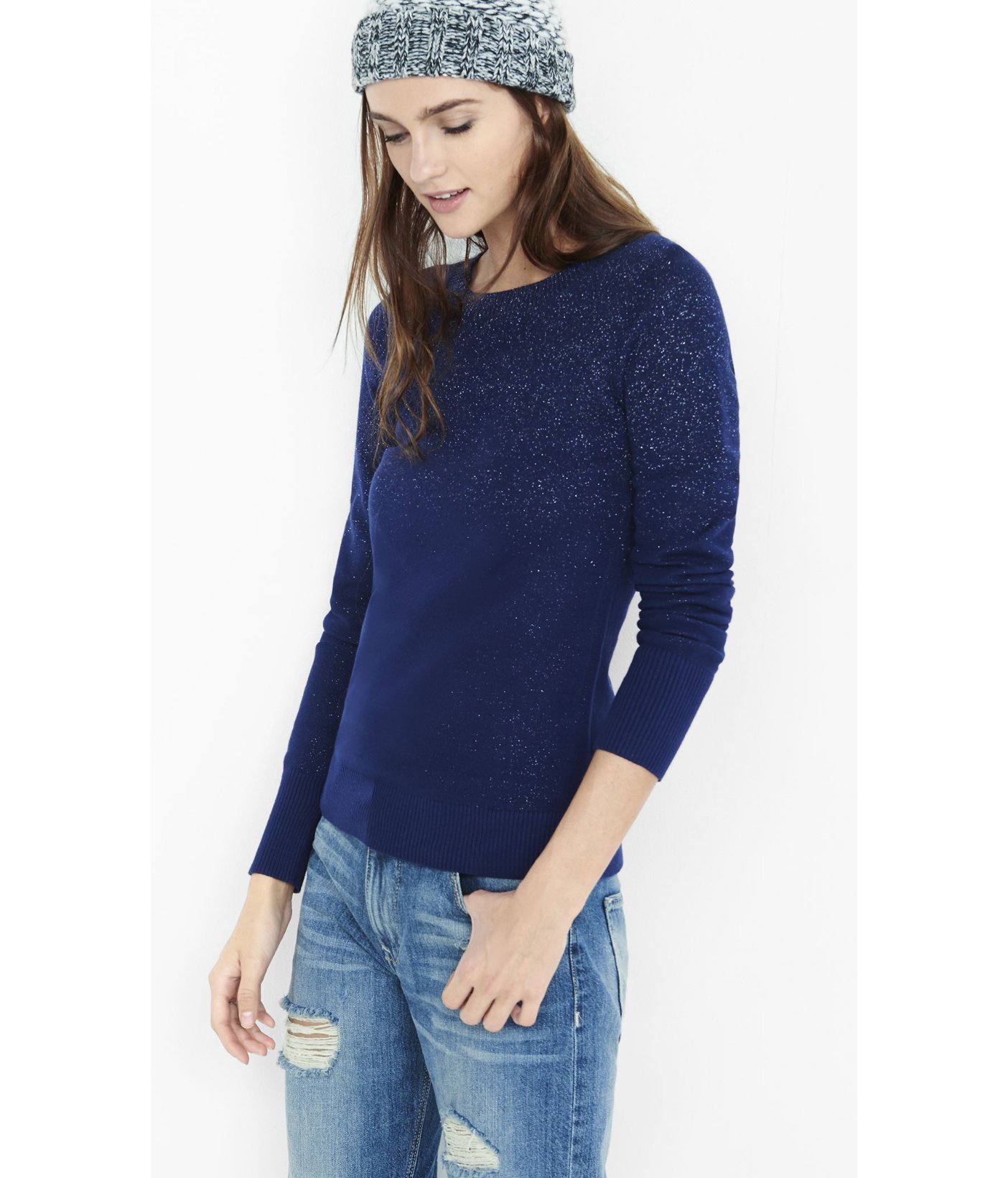 Express Metallic Ombre Fitted Crew Neck Sweater in Blue | Lyst