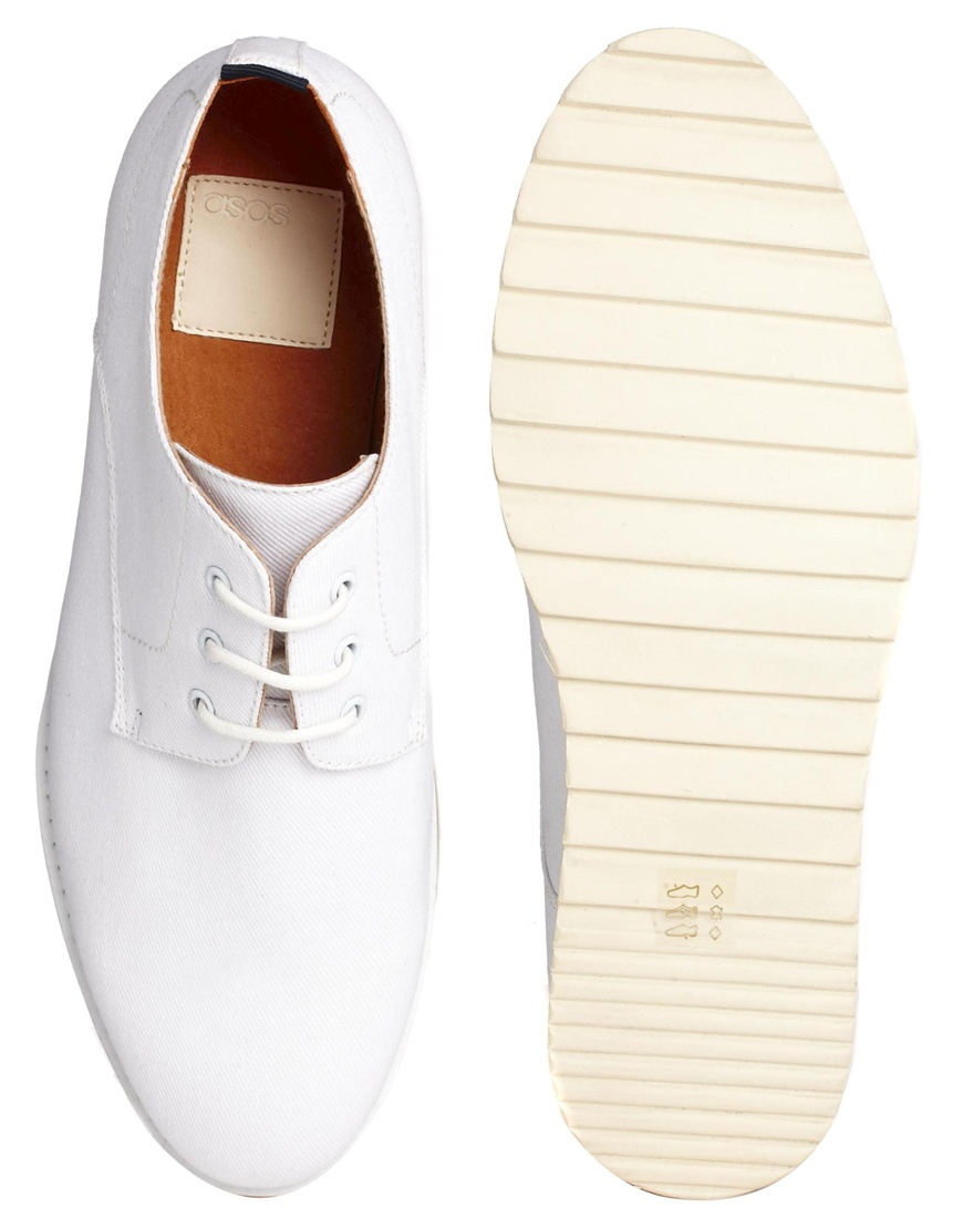 run out mosquito solar ASOS Derby Shoes in Canvas in White for Men | Lyst