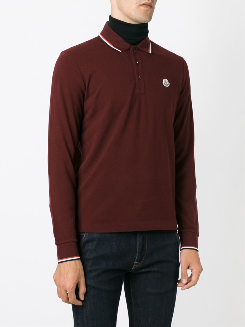 Moncler Long Sleeve Polo Shirt in Red for Men - Lyst