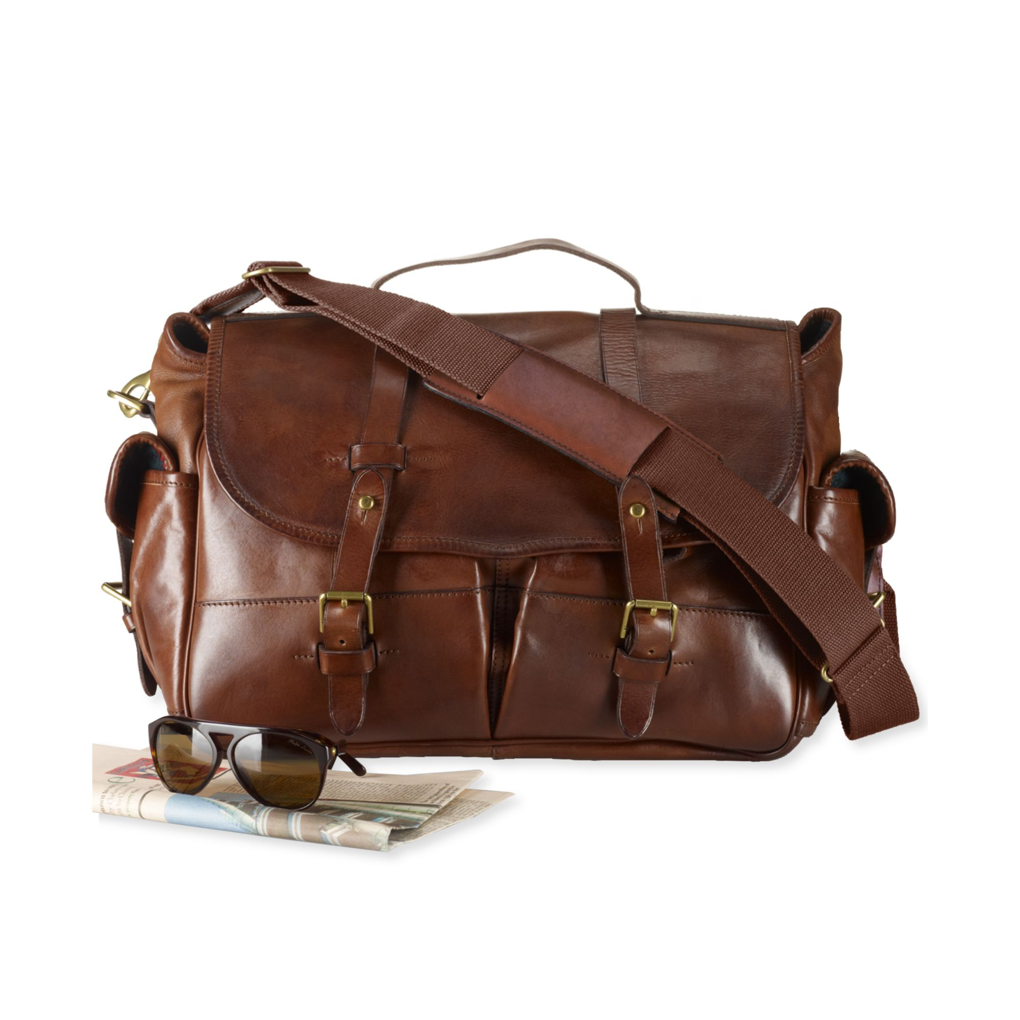 Ralph Lauren Leather Messenger Bag in Brown for Men - Lyst