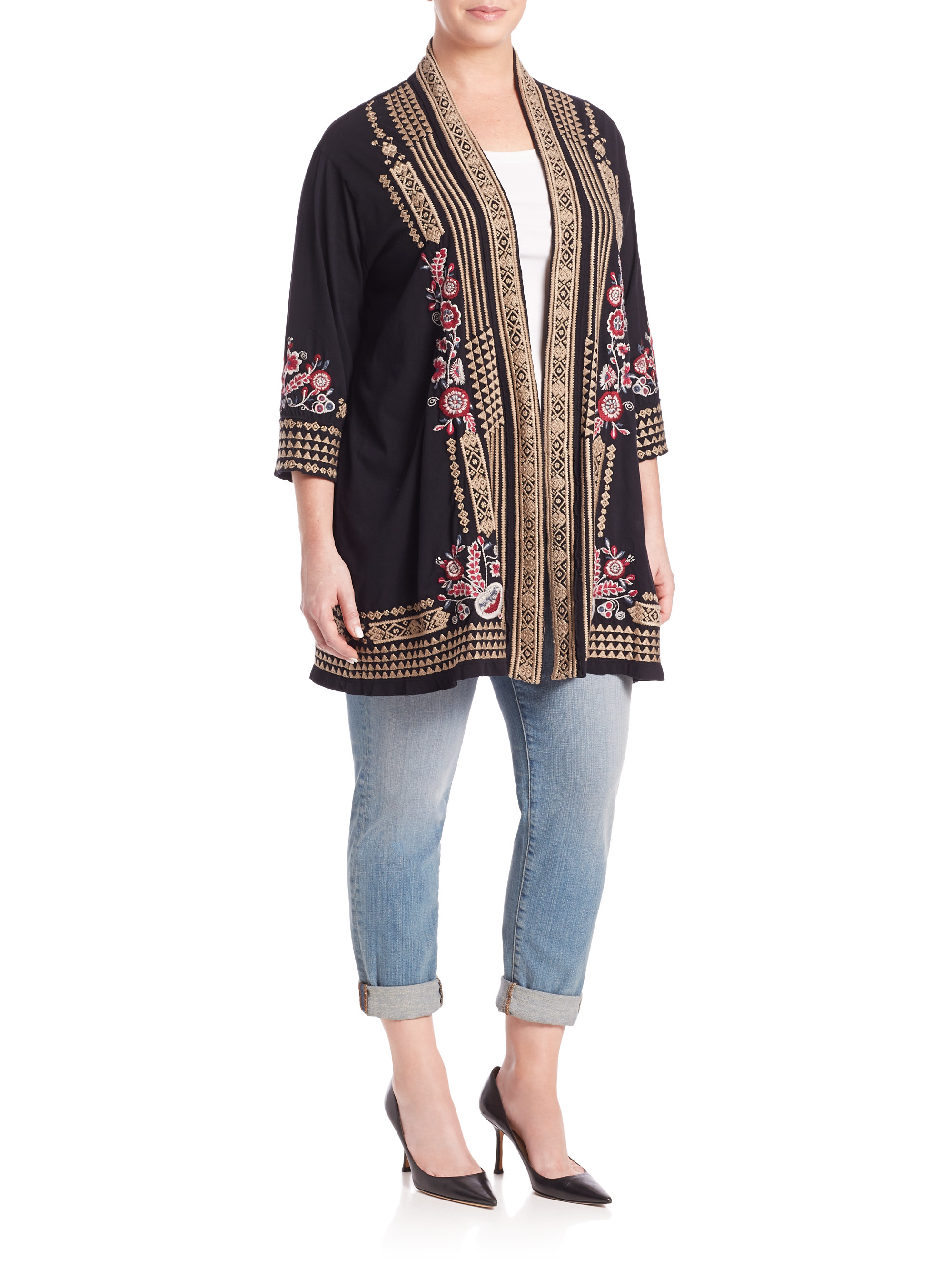 Johnny Was Izzy Embroidered Velvet Cardigan in Black - Lyst